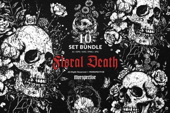 10 Bundle Dark Art Floral Death Skull Graphics and Illustrations Review