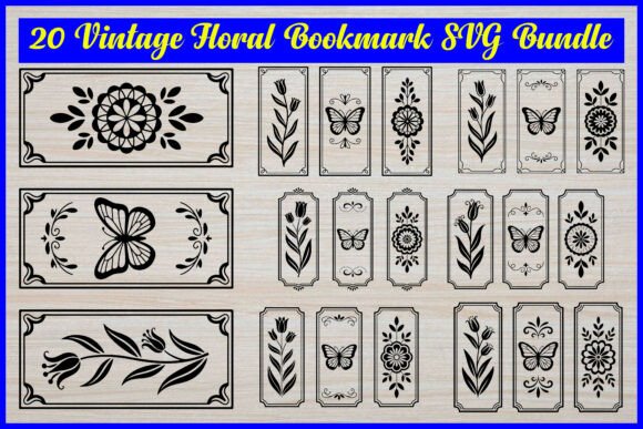 24 Vintage Floral Bookmark SVG Bundle Graphics and Illustrations