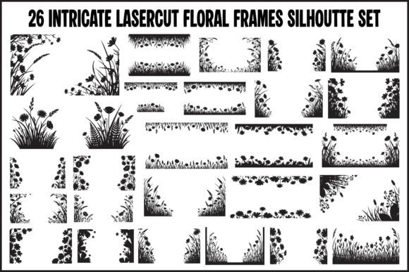 26 Intricate Lasercut Floral Frames Set for Graphics and Illustrations