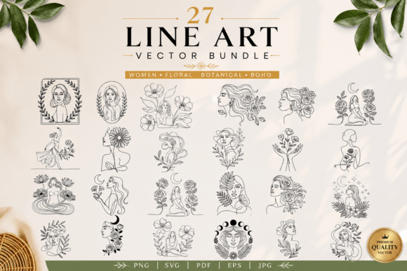 27 Women Floral Line Art Bundle Graphics and Illustrations Review