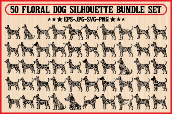 50 Floral Dog Silhouette Bundle Set: Graphics and Illustrations for Crafters