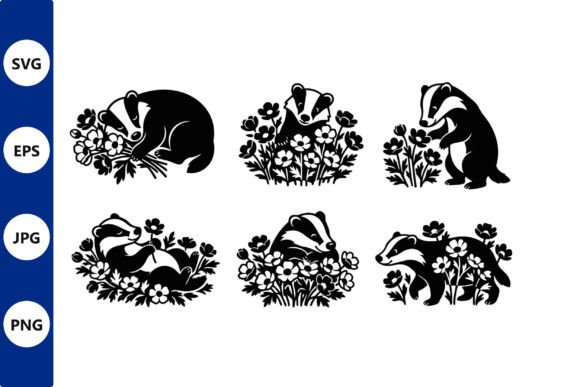Badger Floral Silhouettes Bundle: Graphics and Illustrations for Sellers