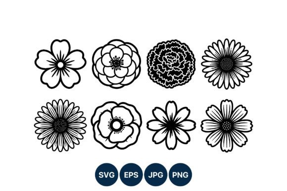 Black and White Floral Line Art Graphics and Illustrations