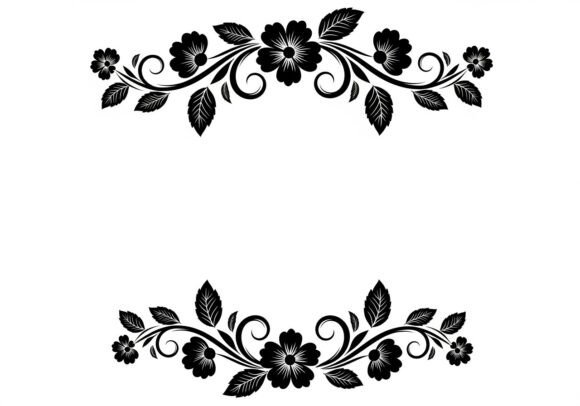 Black Floral Border Flowers Leaves Graphics and Illustrations