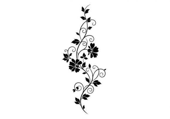 Black Floral Vine with Flowers and Leave Graphics and Illustrations