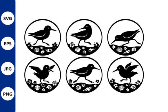 Circular Bird Silhouettes with Floral Graphics and Illustrations