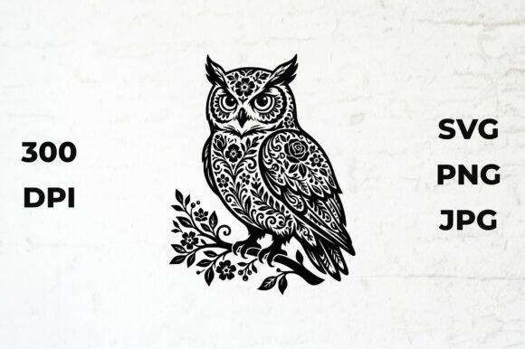 Detailed Owl Silhouette on Floral Branch