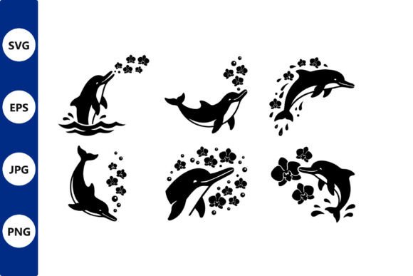 Dolphin Silhouettes with Floral Accents Graphics and Illustrations Review