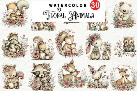 Floral Animals Whimsical Mothers Day Png Graphics and Illustrations