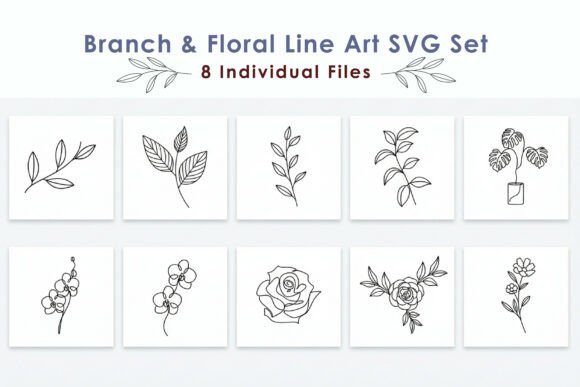 Floral Branches Line Art SVG Set: Graphics and Illustrations for Crafters