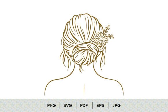 Floral Bun Hairstyle Line Art Graphics and Illustrations Review