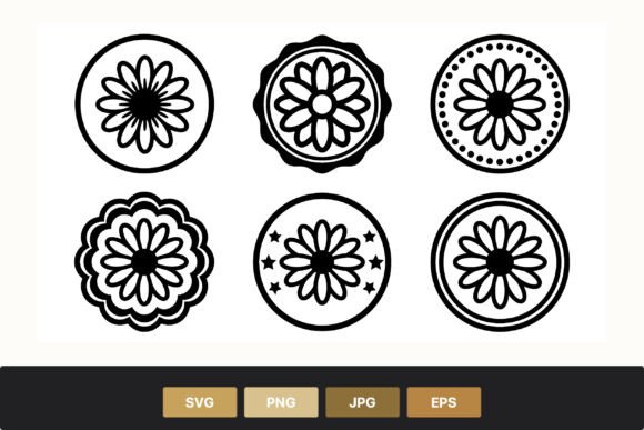 Floral Circle Icons Black White Graphics and Illustrations