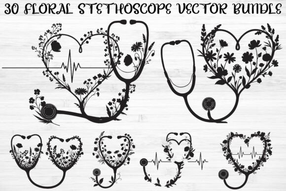 Floral Stethoscope Bundle Graphics and Illustrations