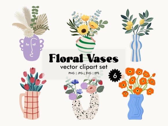 Floral Vases Vector Clipart Set: Graphics and Illustrations for Branding