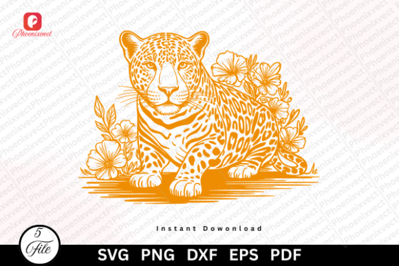Floral Wild Cat Leopard SVG Sublimation Graphics and Illustrations