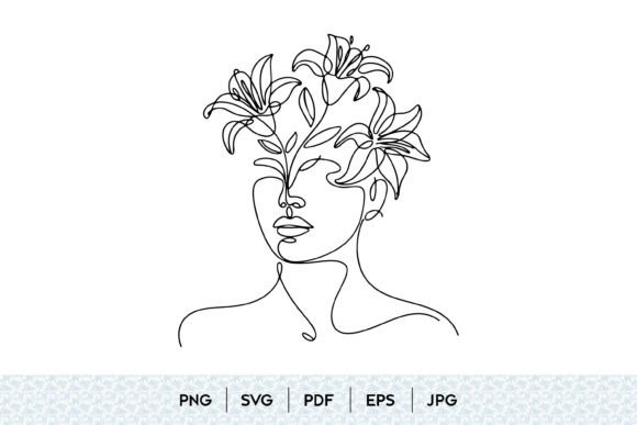 Floral Woman Face One Line SVG: Modern Graphics and Illustrations for Branding
