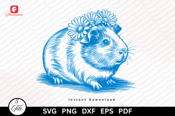 Hand Drawn Vintage Floral Guinea Pig SVG Graphics and Illustrations