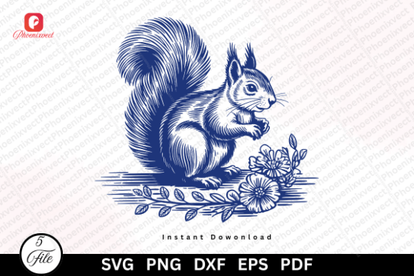 Hand Drawn Woodland Floral Squirrel SVG Graphics and Illustrations