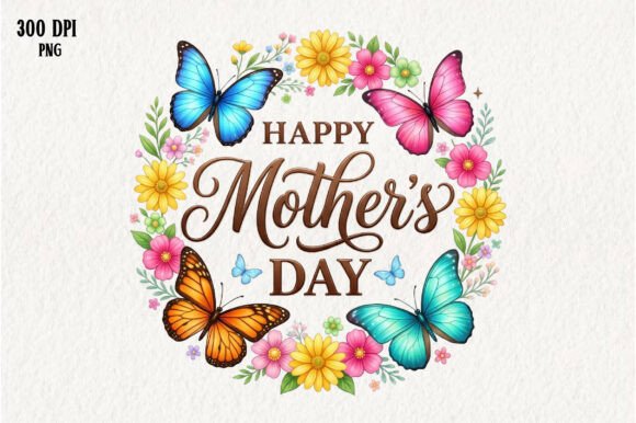 Happy Mother s Day Floral Butterfly PNG Graphics and Illustrations Review
