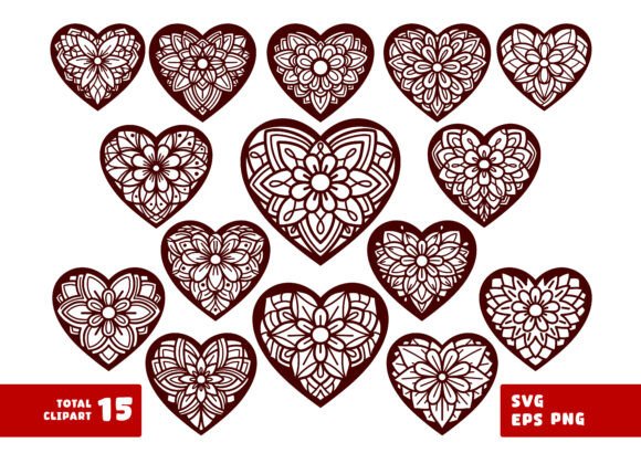 Mandala Heart Floral Ornament SVG Bundle