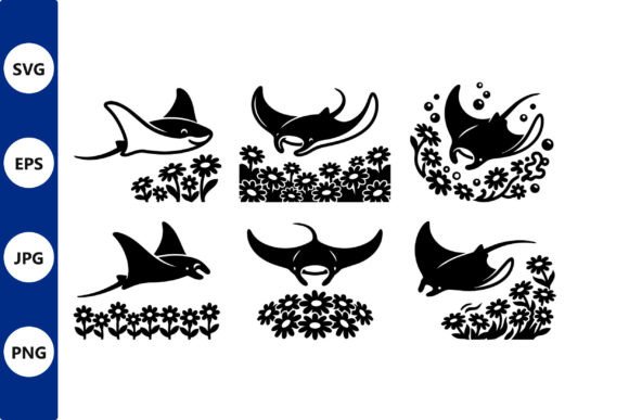 Manta Ray Floral Silhouette Vector Graphics and Illustrations