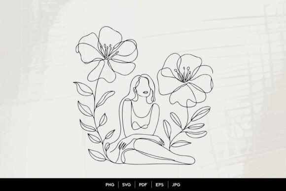 Minimal Floral Woman Line Art Graphics and Illustrations Review