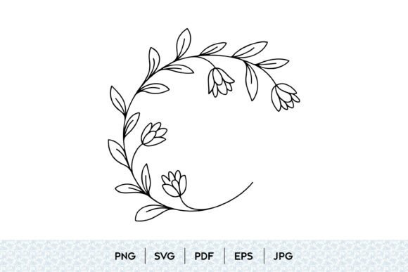 Minimal Floral Wreath Line Art Graphics and Illustrations Review