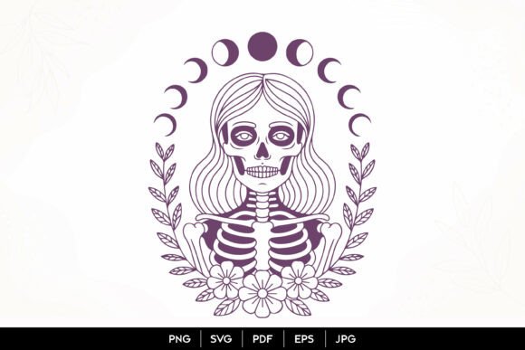 Moon Skeleton Woman Floral SVG Graphics and Illustrations Review