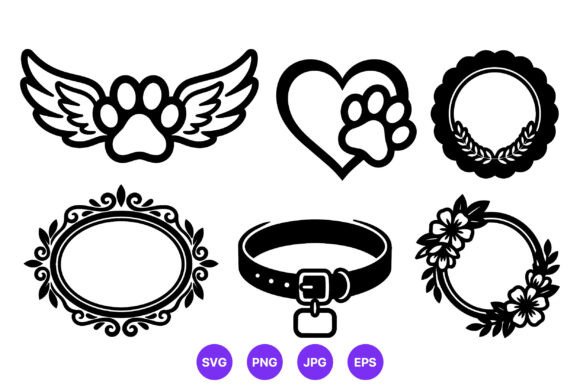 Pet Paw Wings Collar Floral Icon Vector Graphics and Illustrations