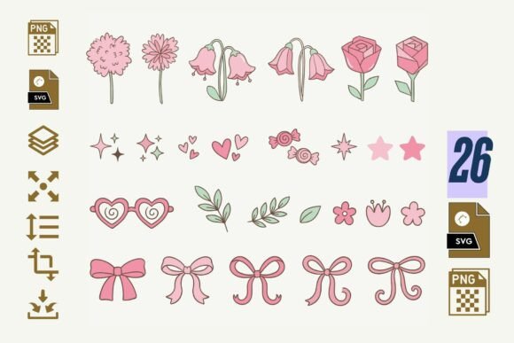 Pink Coquette Clipart PNG SVG, Floral Graphics and Illustrations