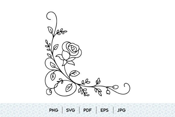 Rose Floral Corner Line Art Graphics and Illustrations Review